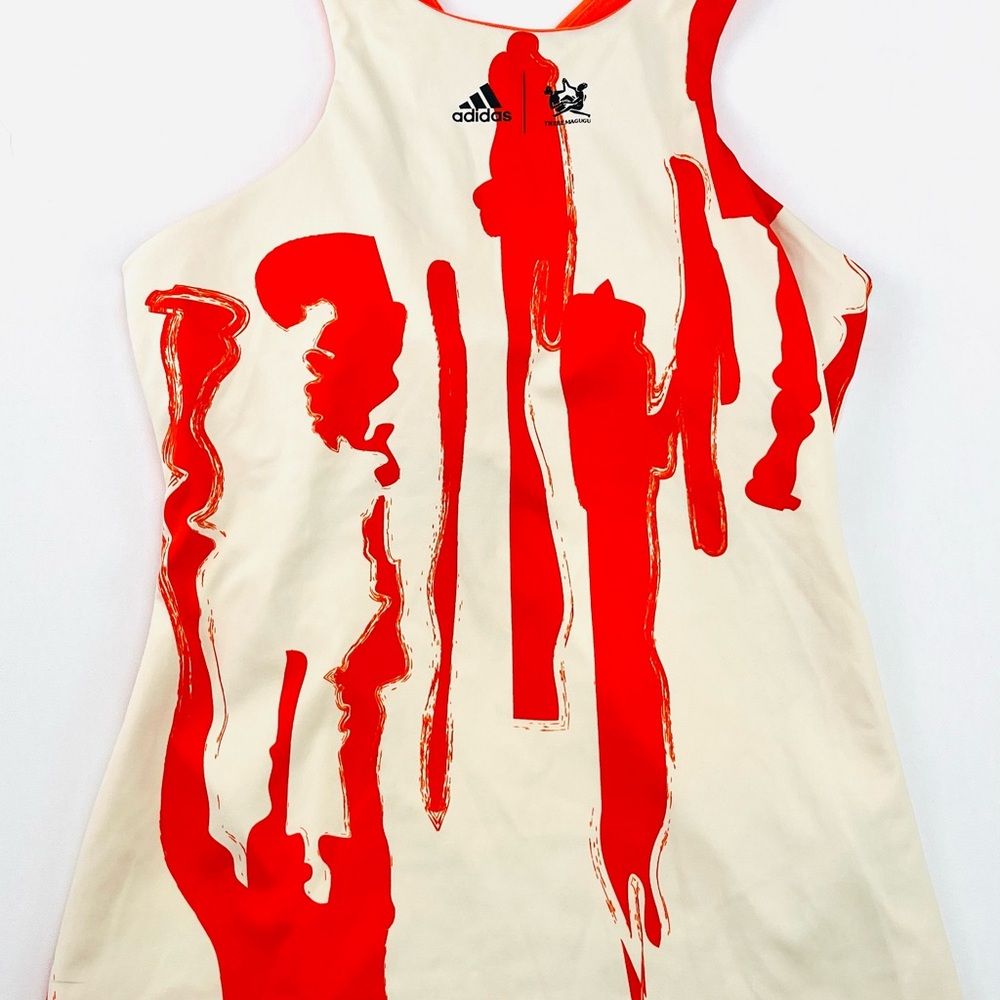 adidas Cream Tank Top with Red Abstract Streaks - Picture 1 of 5